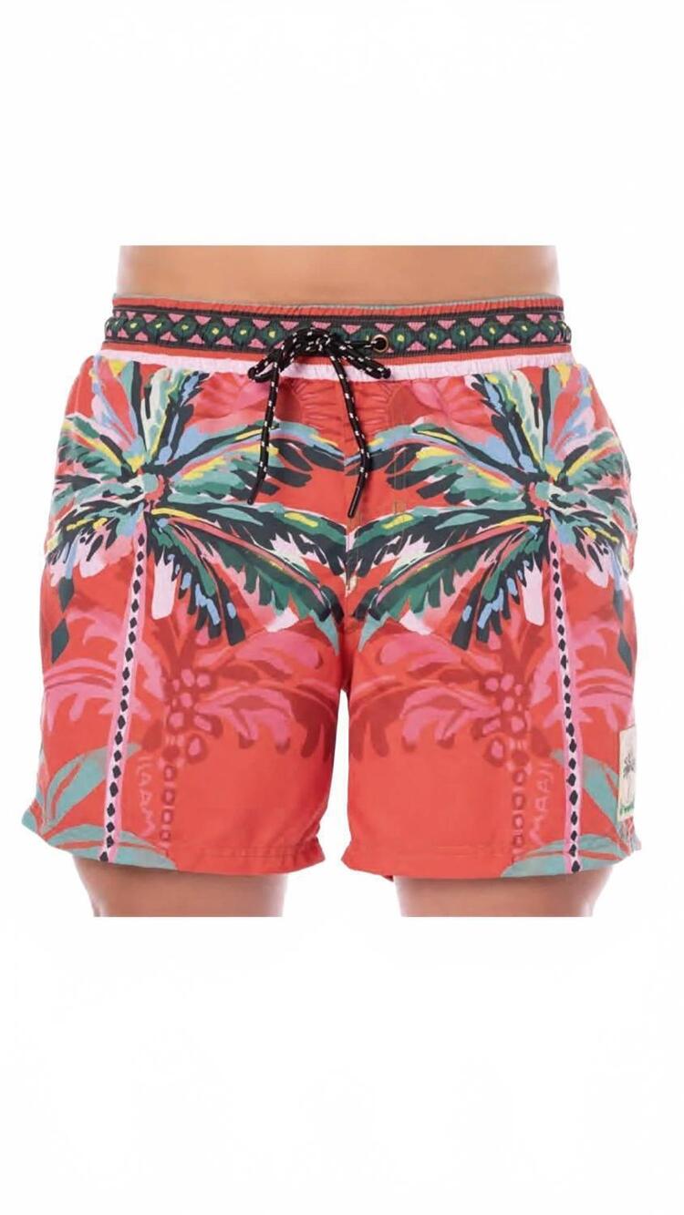 NEW MAAJI men's flame palms sailor swim trunks in coral